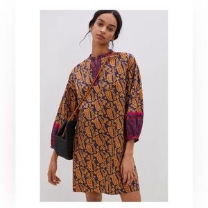 Anthropologie Navy, Mustard & Magenta Paisley Mini Dress